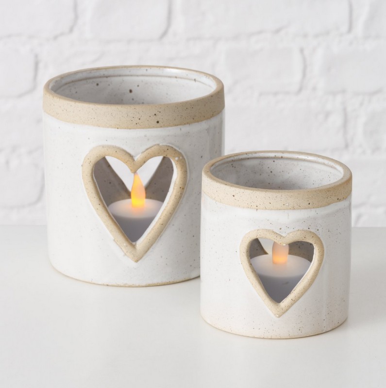 Bicchiere porta tealight con cuore realizzato a mano in gres